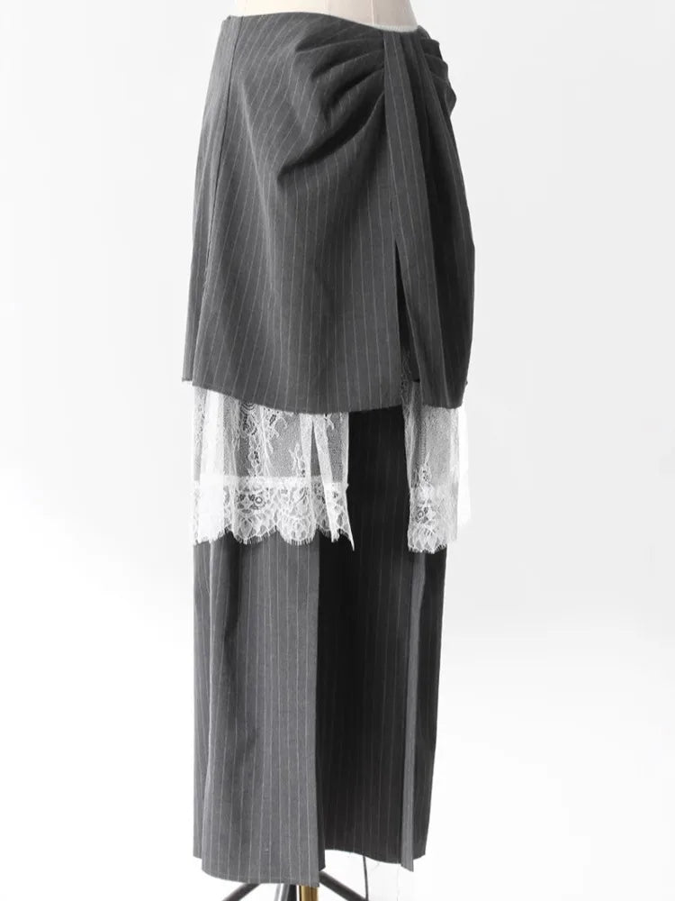 ZMEENNA Gray Stripe Patchwork Skirt Gauze Pants 2 Piece Sets For Women 2025 Spring Fashion Female New Elegant Pants ZM616
