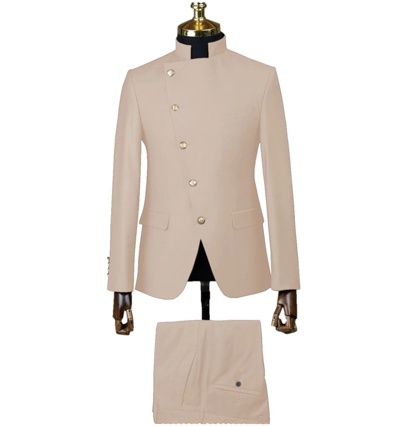 Men's Suit Blazer Sets 2 Pieces East Style Slim Fit Formal Indian Middle Stand-Up Collar Suit for Men Slant-Breasted Wedding