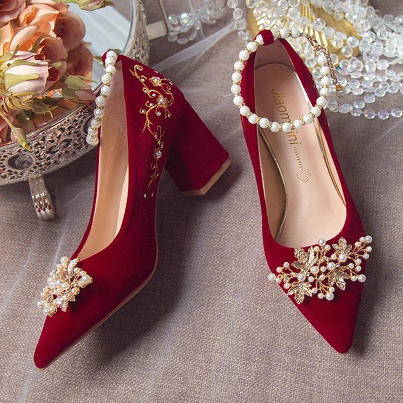 Wedding Shoes Female Footwear Bride Dress New Flower High Flat Floral Pumps Shoes Woman Flats Dress Wedding New Floral Pumps