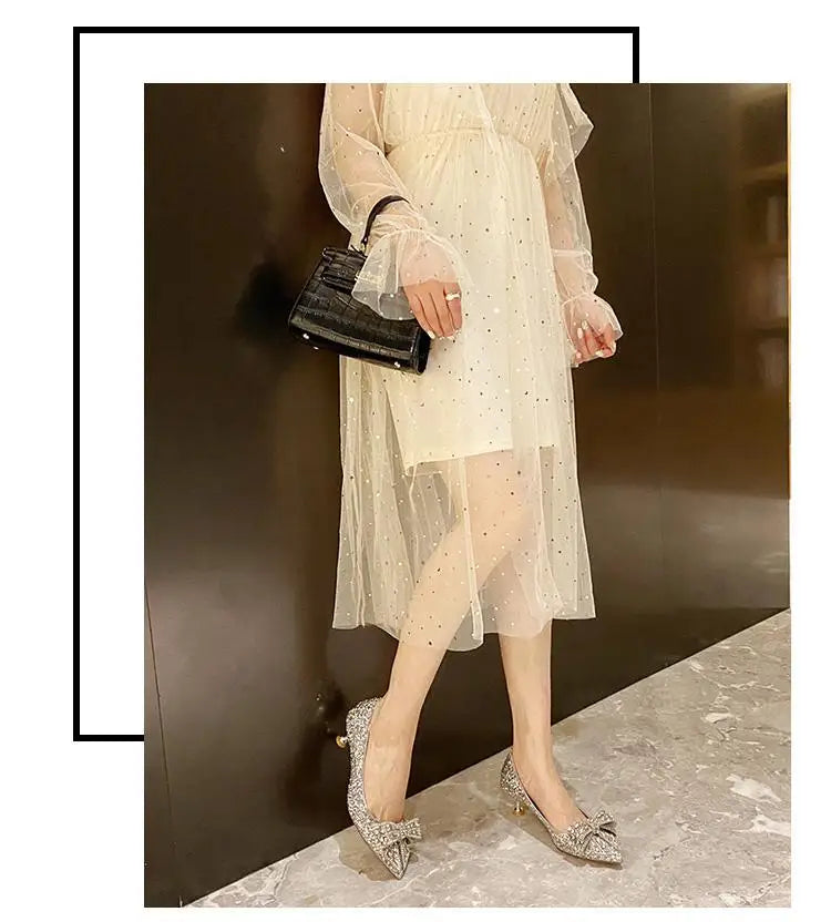 Women's Summer Footwear Stilito Rhinestone Shoes for Woman 2024 with Wedding Bride Genuine Mark Chic and Elegant A Comfortable E