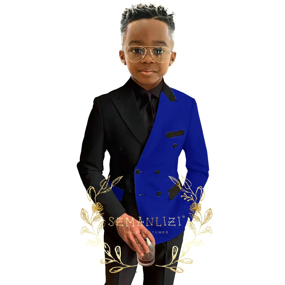 Boys Suits Double Breasted Blazer 2-piece Set Colorblock Jacket Pants Wedding Kids Tuxedo Custom 2-16 Years Old Clothes Suit