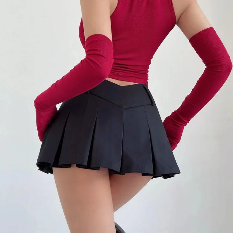 2024 Autumn Cute Aesthetic Y2k Micro Skirts High Waist Harajuku Streetwear Mini Skirt Sexy A-line V Waist Design Pleated Skirts
