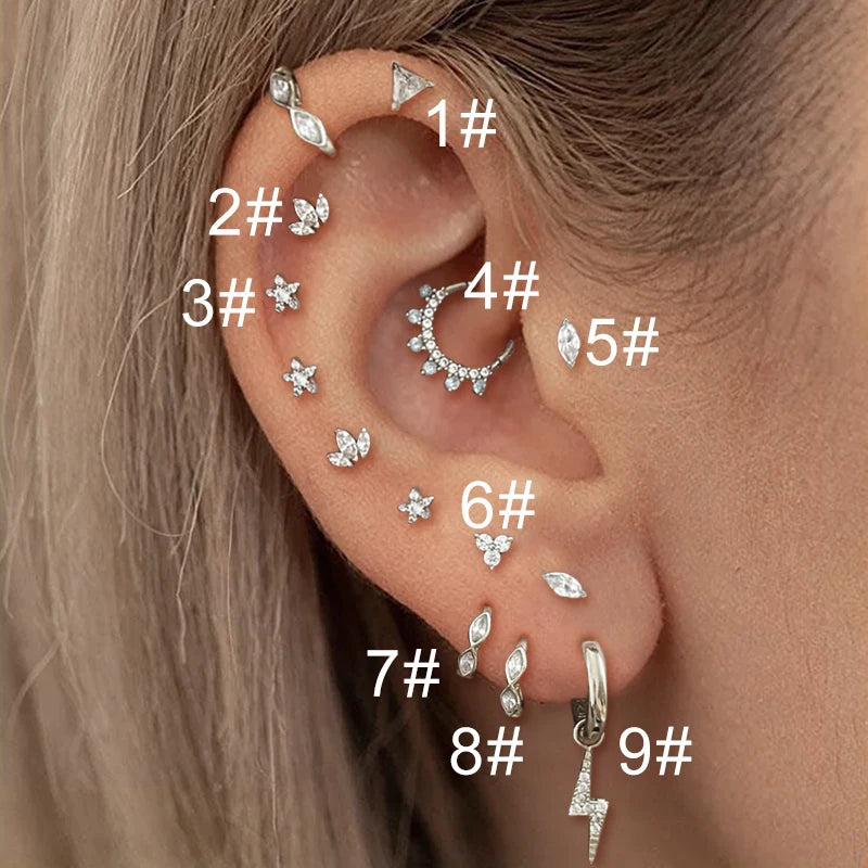 1PC Septum Conch Tragus Piercing Earrings for Women Crown Star Zircon Gold Color Helix Daith Lobe Cartilage Piercing Ear Jewelry