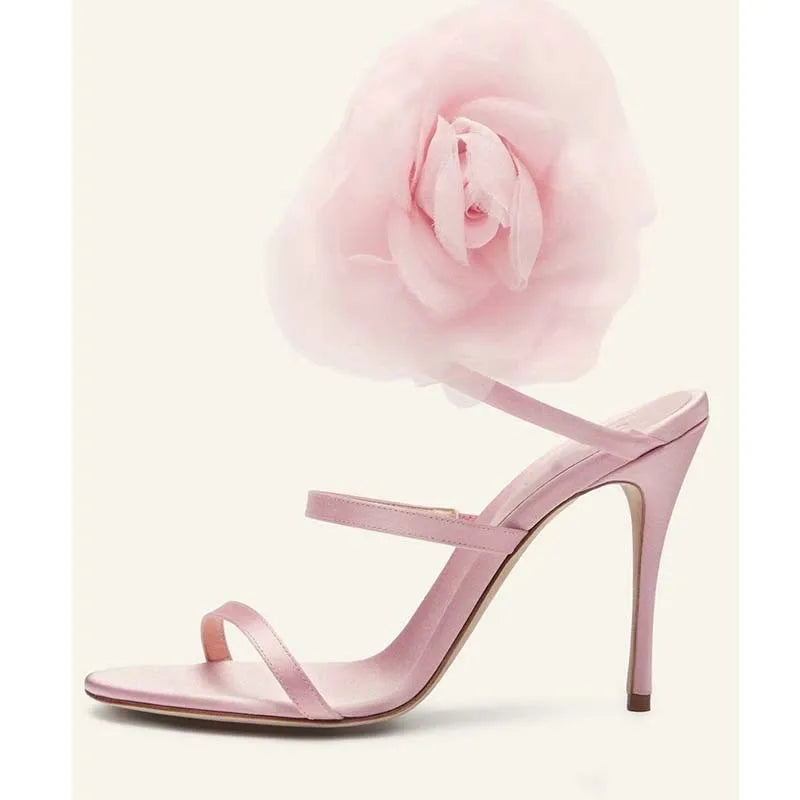 Flower Slender Straps Coiled Snakes Wrap Stiletto Sandals Woman Summer 2025 Open Toe Ankle Strap Slingback High Heels Shoes