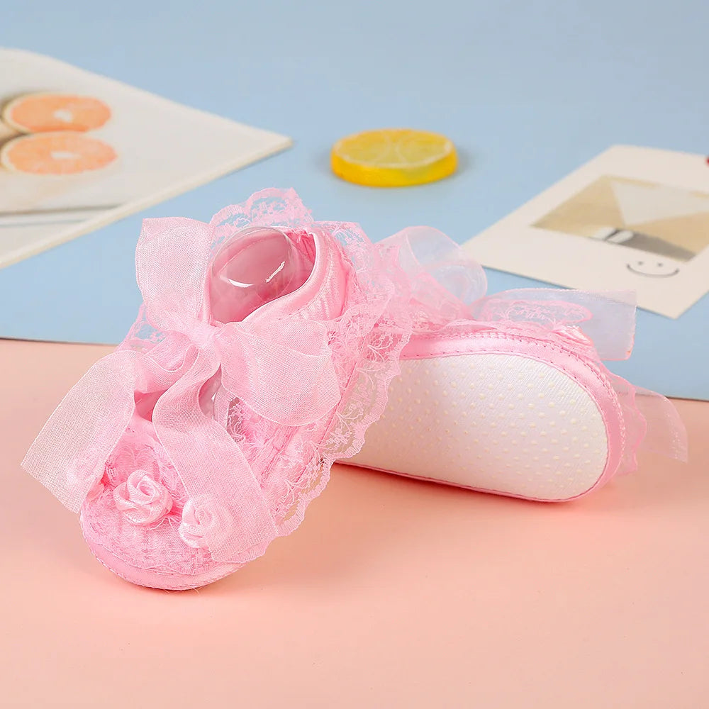 Newborn Princess Soft Sole First Walkers Infant Girls Lace Anti-slip Shoes for Party Wedding Toddler Crib Cotton Prewalker 0-18M