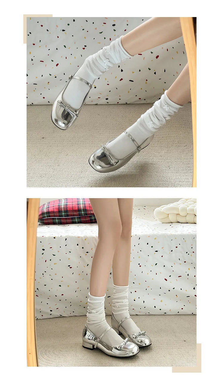 Spring Autumn Wine Red Mary Jane Shoes For Women Low Heel Fashion Butterfly-knot Roud Toe Female Eelgant Dress Leather Shoes