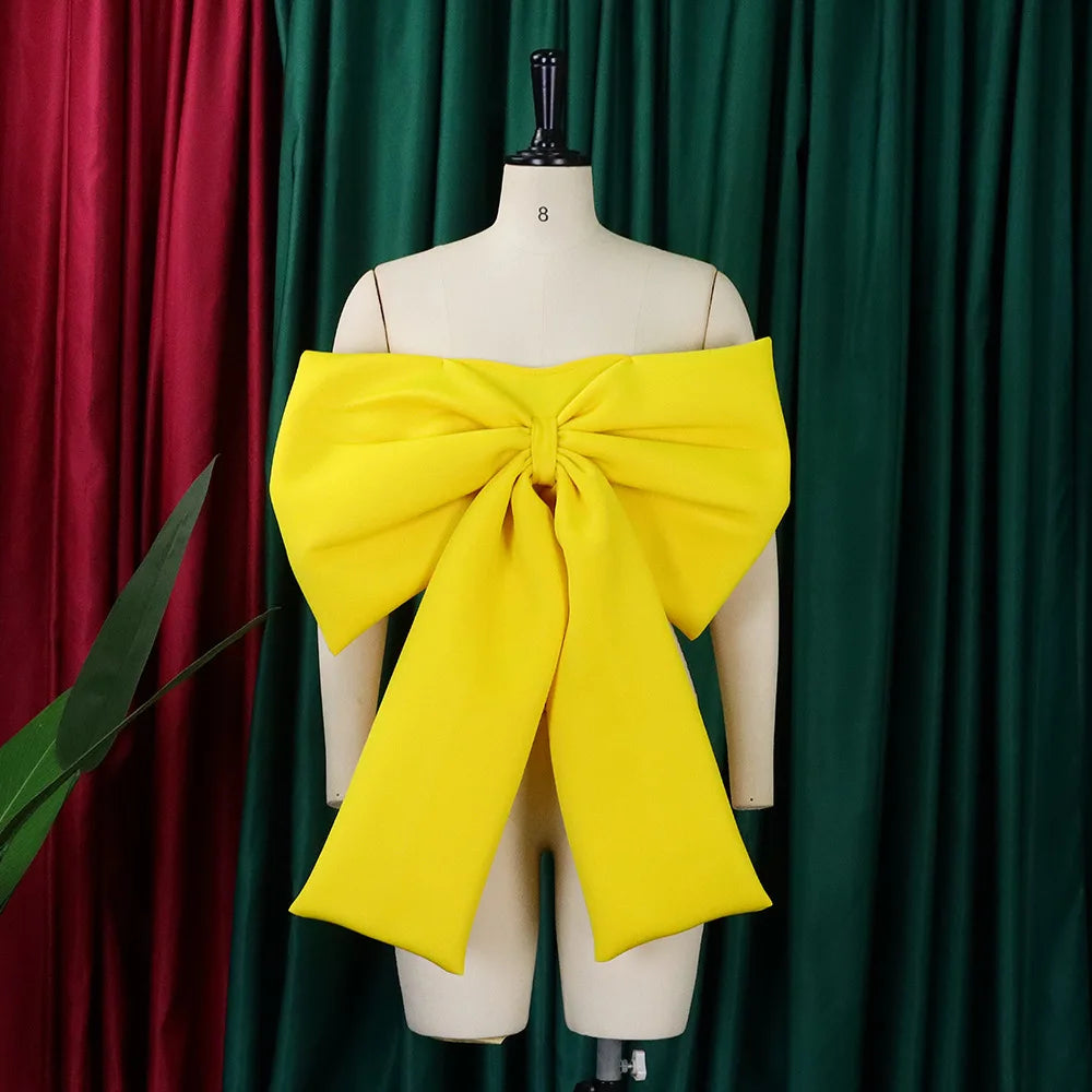 Sexy Blouse & Shirts for Woman Off the Shoulder Backless Big Bow Decorate Zipper Closure Fashion Ladies Evening Night Club Tops
