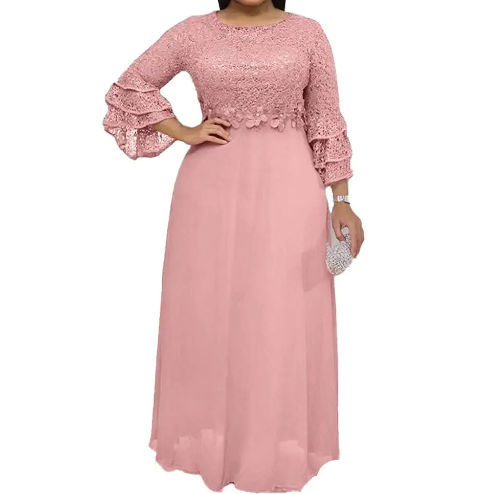Muslim African Clothes Dresses Elegant Fashion Sequins Lace Ruffle Sleeve Clothing Evening Party Gown Women Plus Size Dresses