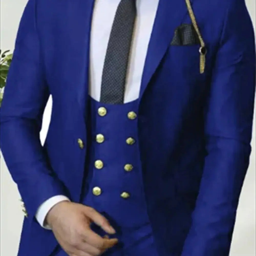 3 Pieces Costume Homme Italian Business Slim Fit Royal Blue Men's Suits Groom Prom Tuxedos Groomsmen Blazer for Wedding