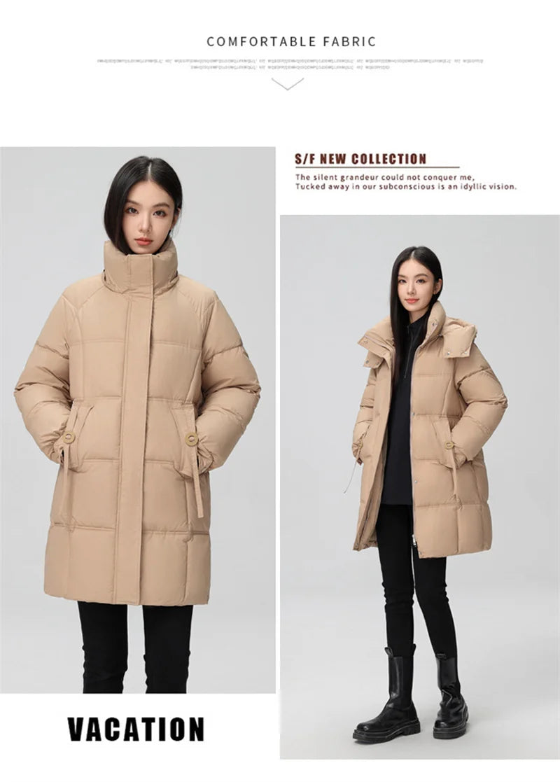 2024 New Winter Women Jacket Mid Long Hooded Parka Cotton Padded Jacket Female Parkas Loose Casual Warm Outwear Snow Wear Coats
