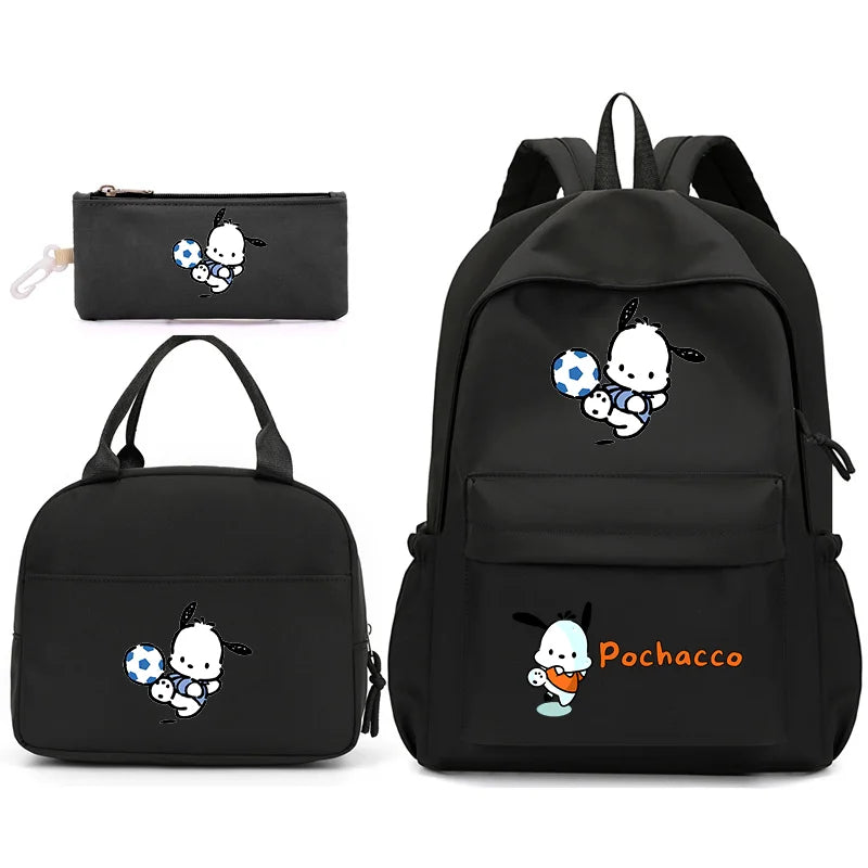 3pcs/Set Pochacco Backpack with Lunch Bag for Teenagers Student School Bags Casual Comfortable Travel Set