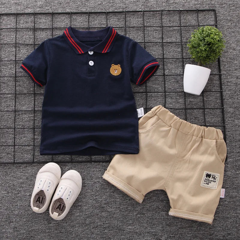 Summer Baby Boy Clothing Sets Fashion Bear Embroidery Short Sleeve T-shirt+Shorts Children 2Pcs Suit 1-5Y Girl Kids Sports Set