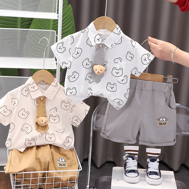 Baby Boy Cotton Summer Outfit Set with Print Bear T-Shirts And Shorts 2Pcs Toddler Tracksuit Infant Fashion Children's Clothing