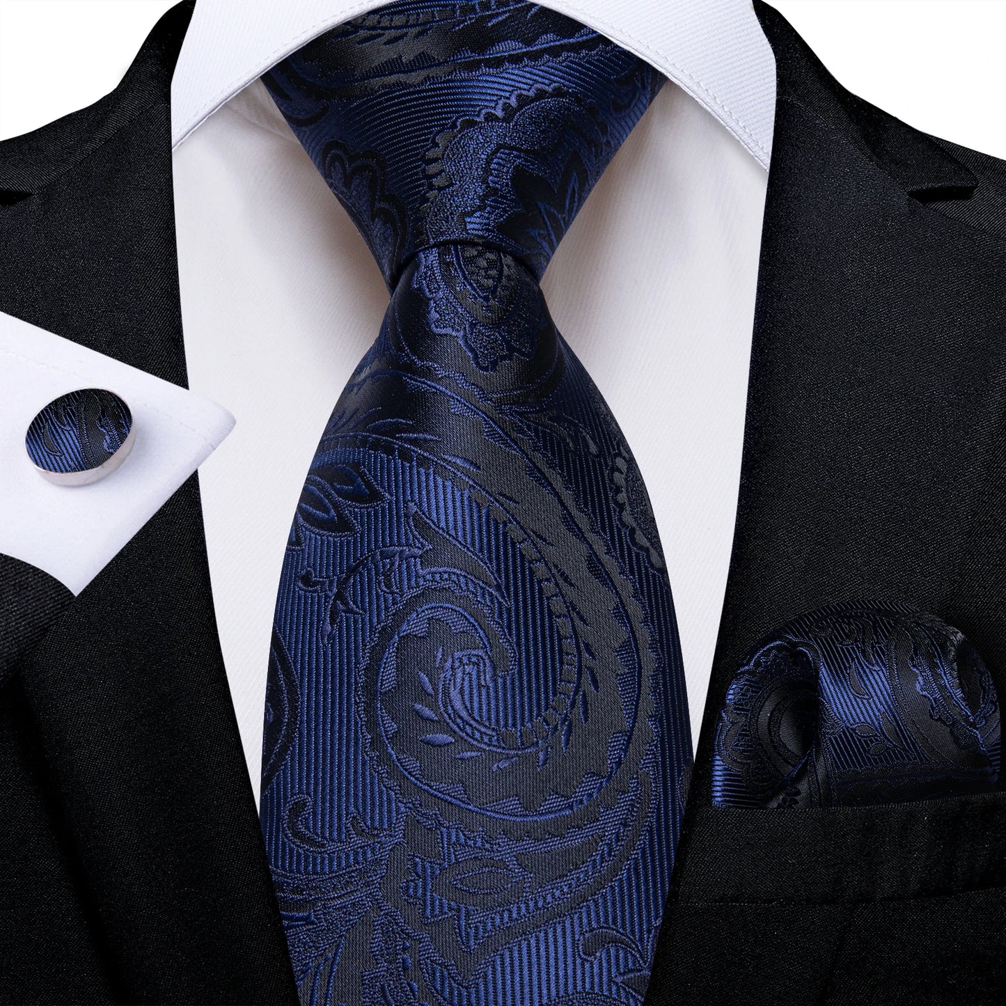 Royal Blue Paisley Plaid Striped Men tie Set with Handkerchief Cufflinks Wedding Prom Groom Accessories Perfect Gift for Men