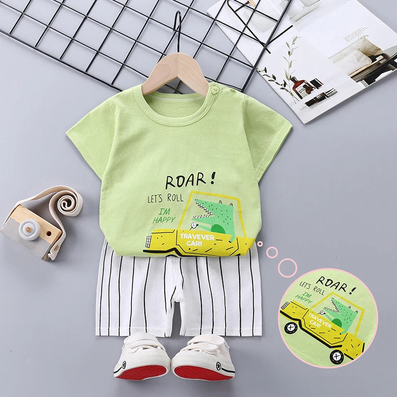 2PCS/Set Children Short-Sleeved Cotton Summer Baby Fashion Soft Simple Casual Girl's Summer T-Shirt Boy's Clothing Bear Print