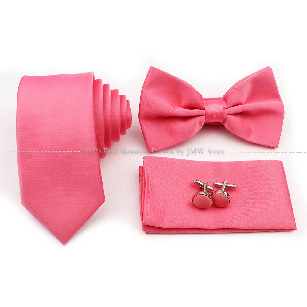 Hot Sale Purple Pink Sage Green Tie Set Polyester Necktie Bowtie Cufflink Brooch For Groom Suit Wedding Cravat Shirt Accessory