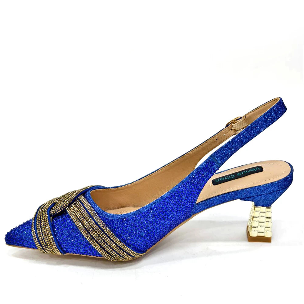Venus Chan 2024 Special Design High Quality Orange Color African Women Shoes and Bag Set with Shinning Crystal for Wedding Party
