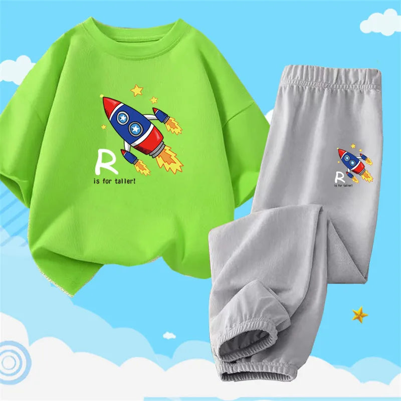 Boys Summer Clothes Set Kids Cartoon Space T shirts+Loose Harlan pants Suit 2PCS Pack Teens Sports Clothing Sets
