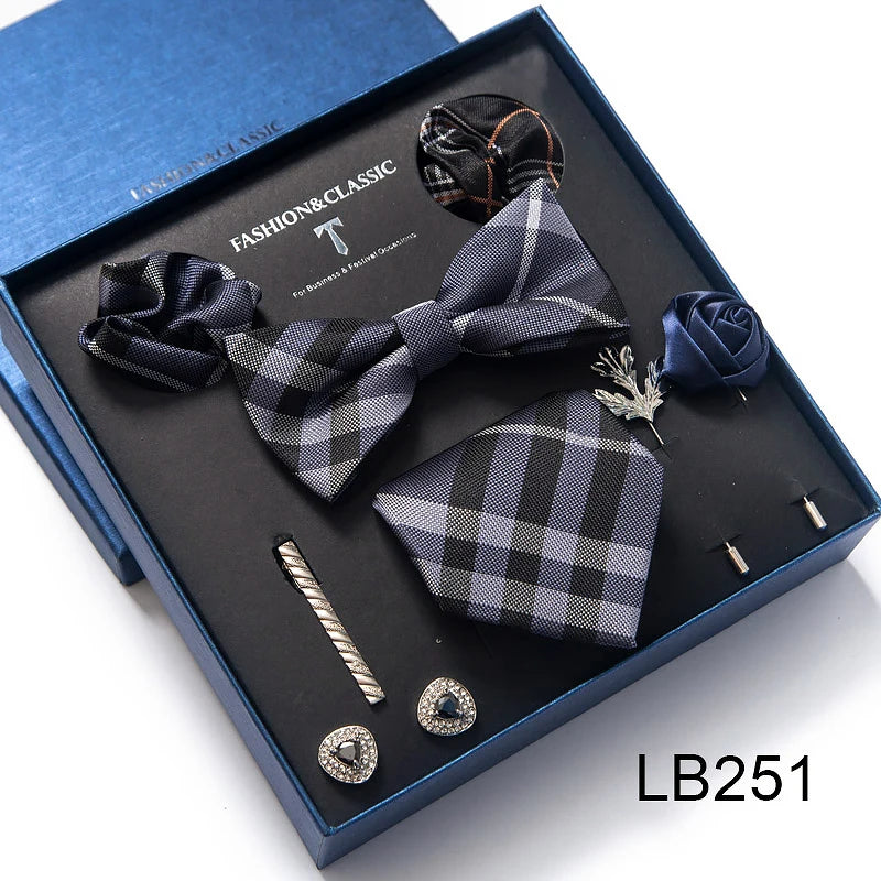 Men's Tie Set Luxury Gift Box Silk Tie Necktie Set 8pcs Inside Packing Festive Present Cravat Pocket Squares Holiday Gift Men
