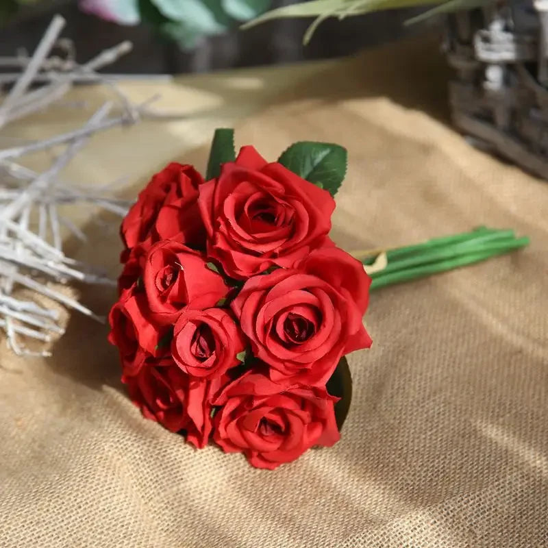 9 Head Artificial Bouquet Rose Bouquet Wedding Decor Artificial Flower Home Decoration Accessories Silk Flowers