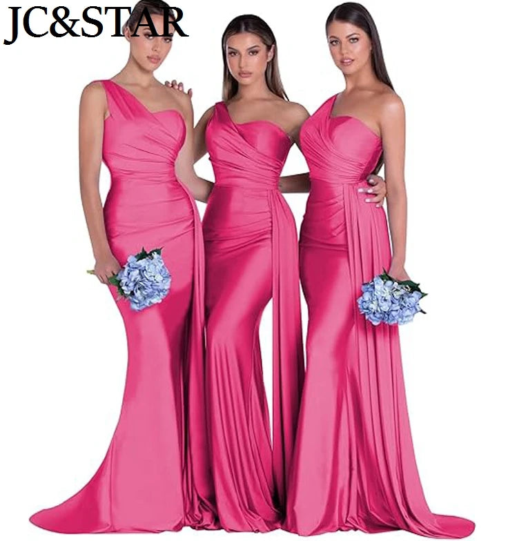 Purple Blue Pink Bridesmaid Dresses Women For Wedding Satin One Shoulder Sexy Mermaid Vestidos Para Bodas Mujer Invitada Chic