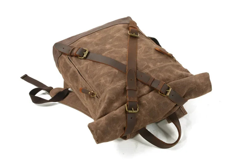 Male Backpacks Vintage Canvas Leather For Men Waterproof Rucksacks Large Mountaineering Travel Pack Outdoor computer bag