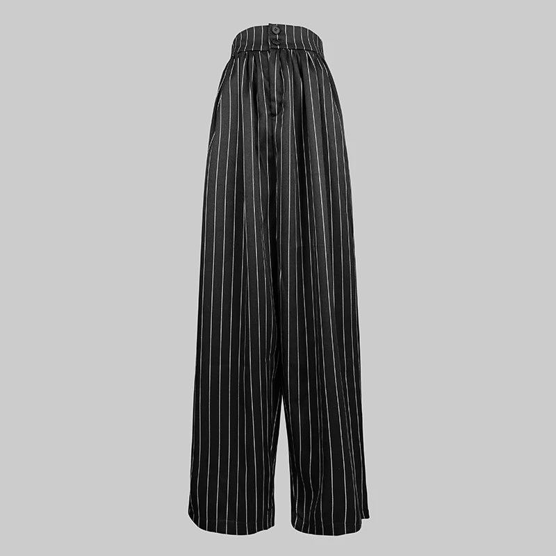 Modigirl Fall Women's Retro Striped Loose Wide-leg Pants 2025 Spring Summer High Waist Urban Fashion Outfit Long Trousers Female