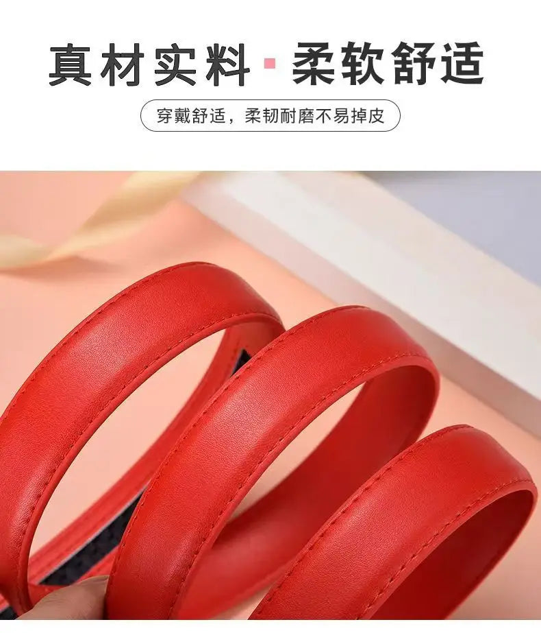 New Women's Genuine Leather Belt with Automatic Buckle: Red, Versatile, Trendy, Z - Letter Buckle, Made of Cowhide