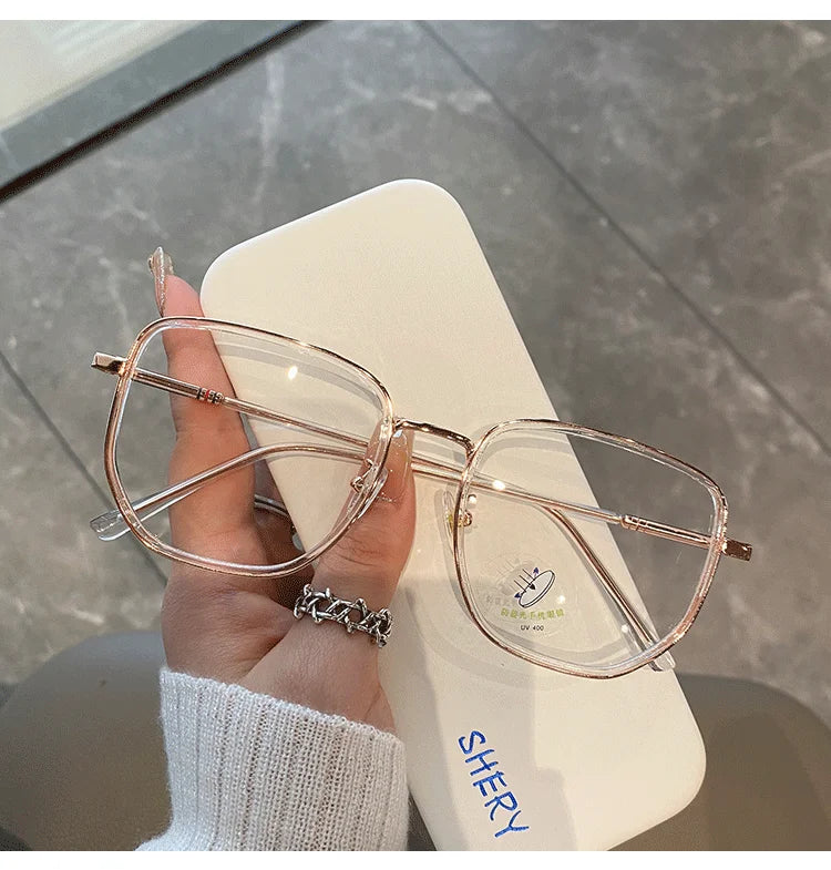New women square polygon glasses for girl female metal frame glasses plain glasses Nearsighted Eyewear Glasses -1.0 -2.5 -2