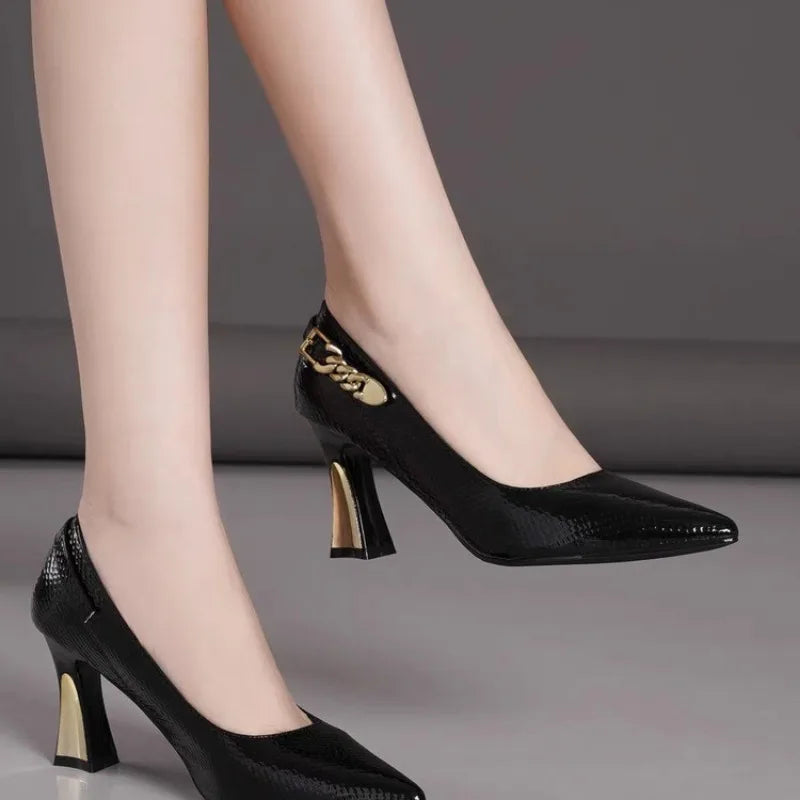 Basic Wine Snakeskin Leather Women Shoes Stiletto High Heels Pointy Toe Women Pumps Weddings Party Size 33-42 Shoes Woman