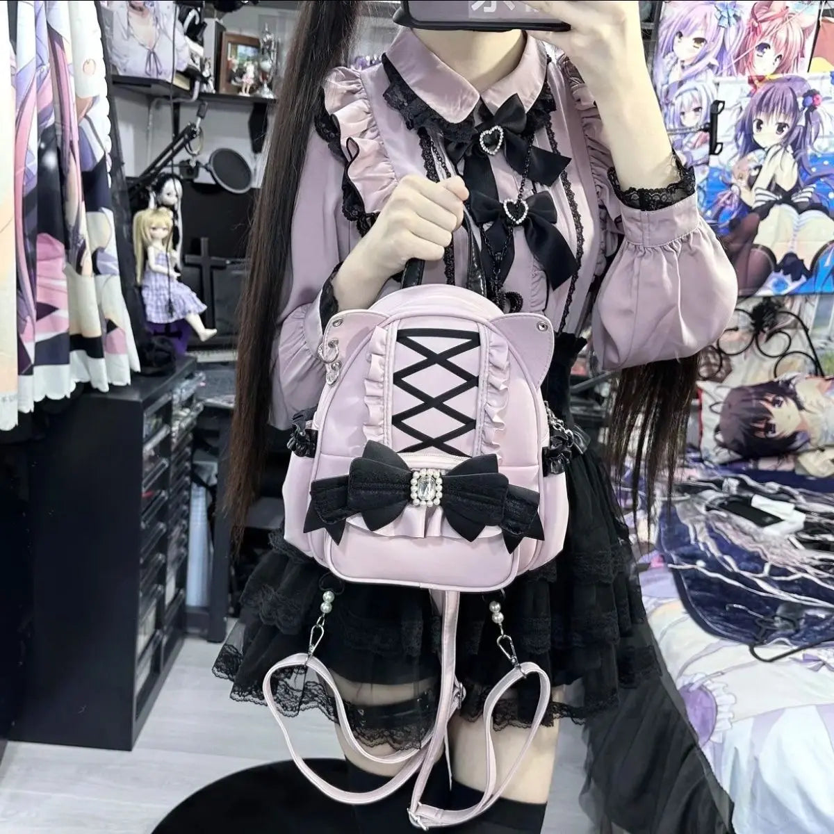Lace Cat's Ear School Bag Japan Lolita Ita Mochila Cute Large Capacity Mochilas Mujer 2025 New Bow Women Bags Student Backpack