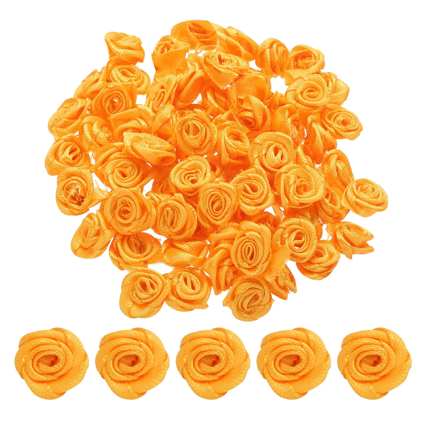 100Pcs 1.5cm Mini Satin Ribbon Roses Handmade Rolled Rosette Flower for DIY Crafting Accessories Sewing Wrapping Decoration