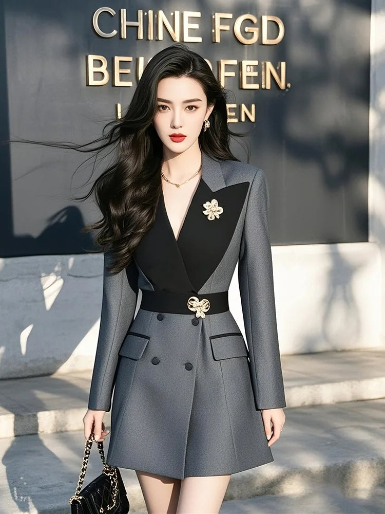 Autumn Spring Women's High-End Design Sense Dress 2025 New Office Lady Niche Retro Suit Dress Elegant Dresses