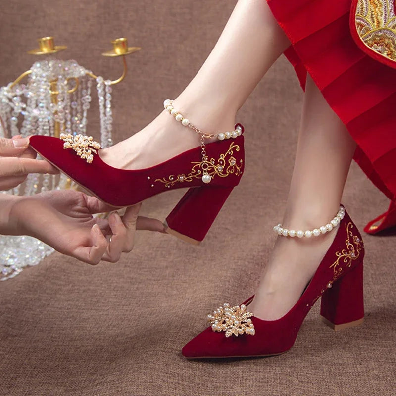 Wedding Shoes Female Footwear Bride Dress New Flower High Flat Floral Pumps Shoes Woman Flats Dress Wedding New Floral Pumps