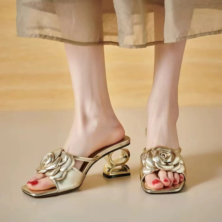 Women Shoes 2024 New Summer Fashion Flowers Black Beige Gold Dress Party Wedding Female Sandals Big Size