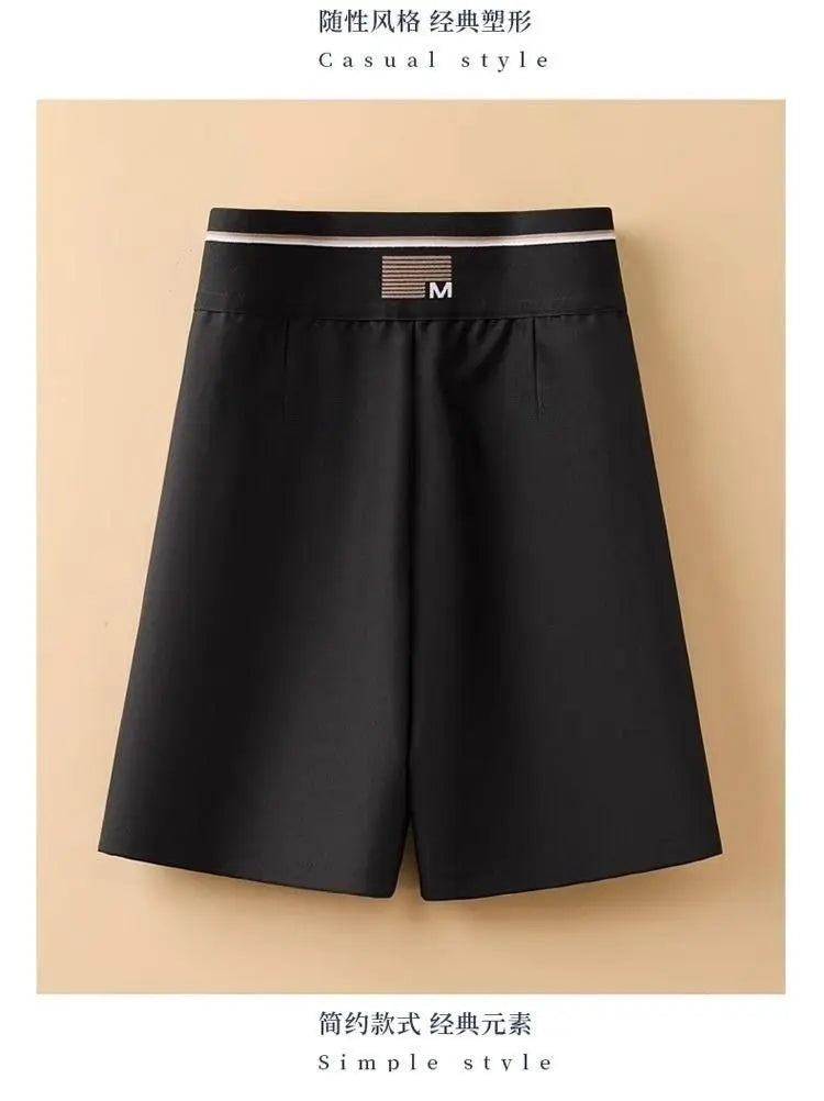 Female Korean Solid Color Spliced Casual Knee Pants Female Summer Fashion All-match High Waist Straight Pants Women's Clothing