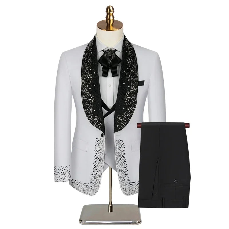 Luxury Wedding Suit For Fashion Men Beaded Slim Fit Groom Tuxedo Gentleman Party Suit 3 Pieces (Jacket+Pants+Vest) 2025