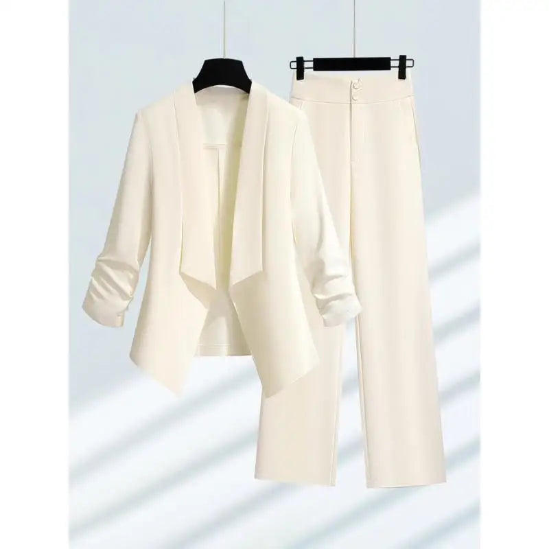 Women Spring Summer Green Blazer Pants Two Pieces Sets 2025 Office Lady Graceful Thin Suit Jacket Trousers Outfits Work Clothing