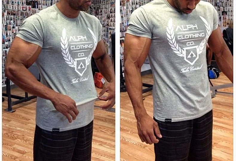 Men's Summer Skinny Short Sleeve Casual T-Shirt Male Gym Fitness Sport Running Workout Tight Tee Cotton Tops Sweatshirt Clothing