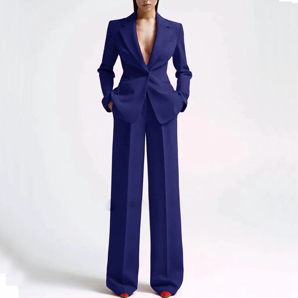 Formal Women Suits Office Slim Fit Ladies 2 Pcs Blazer+Pants Set Blazer Lady Business Work Wear Party Dress Trouser With Pocket