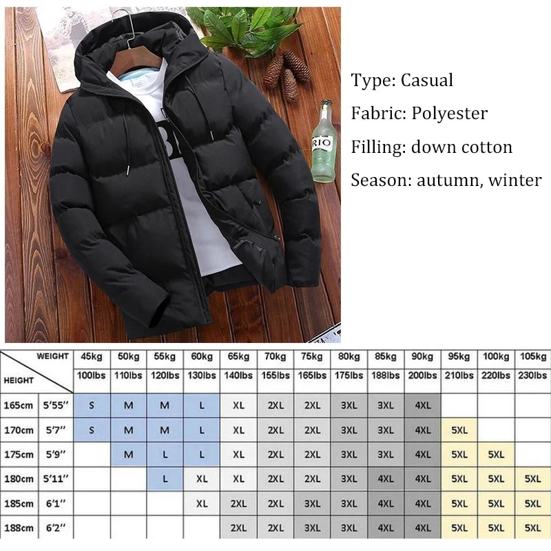 Men's Winter Hooded Jacket Warm Windproof Casual Coat plus Size Cotton Padded Outerwear 6XL Loose-fit Cropped Parka for Outdoor