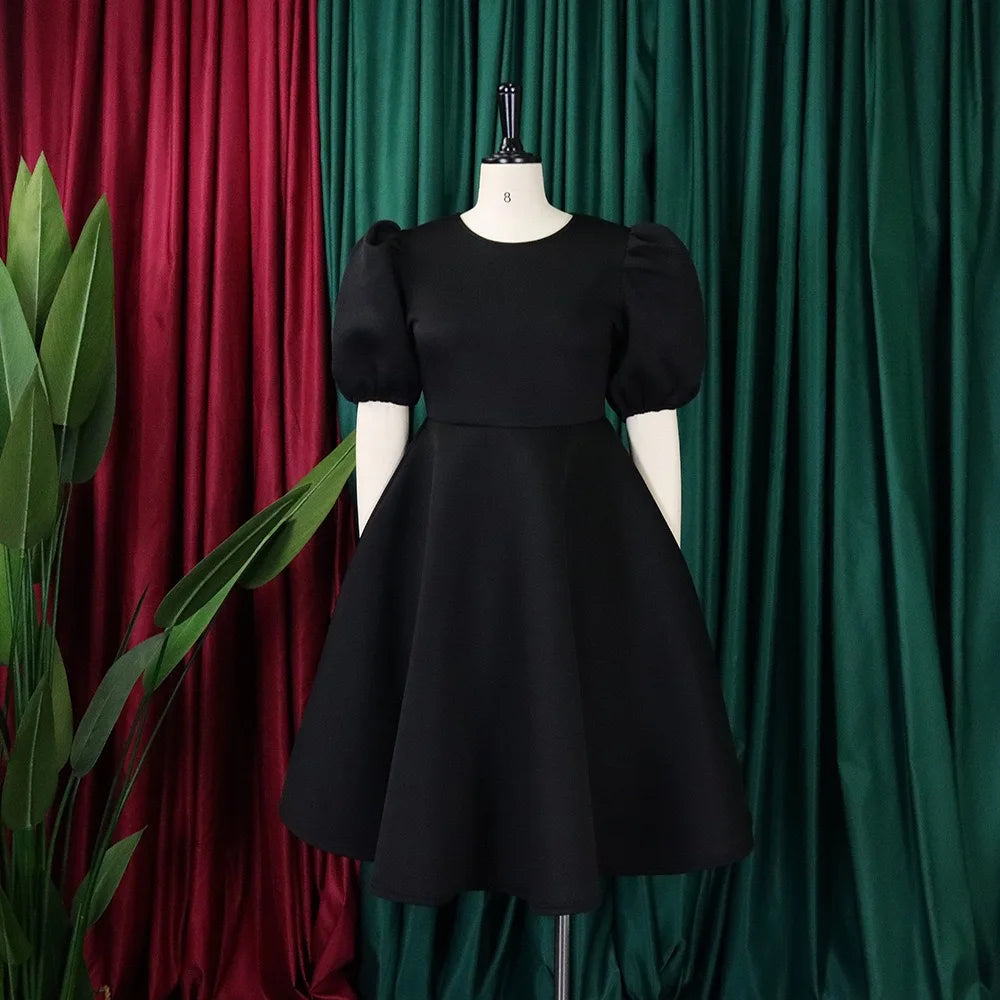 Elegant Party Dresses for Women O Neck Short Sleeve High Waisted A Line Pleated Mid Calf Luxury Birthday Dinner Vestidos Mujer