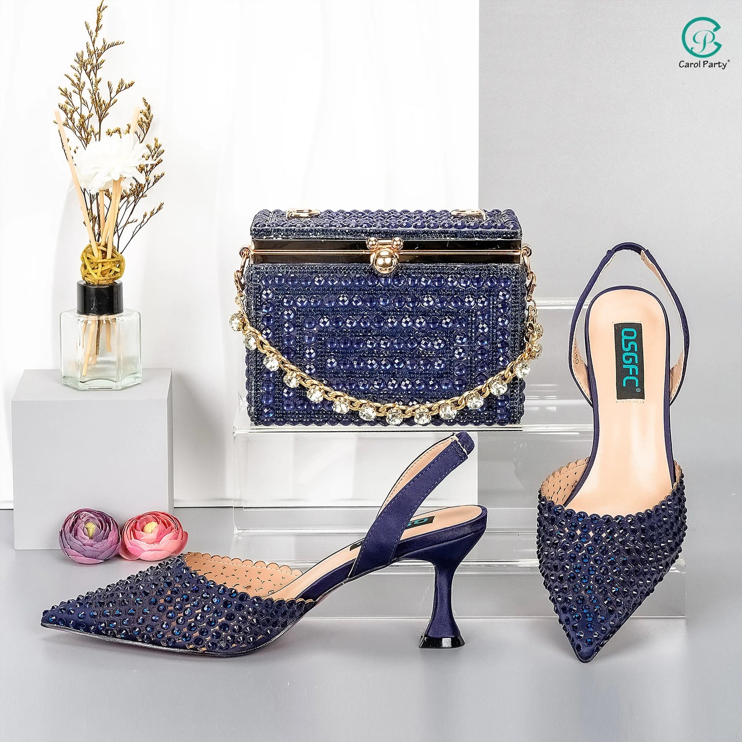 Italian Design Wedding Party Shoes & Small Box Bag Comfortable Noble Thin Heels Sexy Single Shoes Mesh Breathable Women's