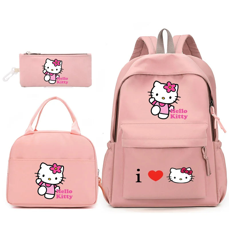3pcs/Set Hello Kitty Backpack with Lunch Bag for Teenagers Student School Bags Casual Comfortable Travel Set