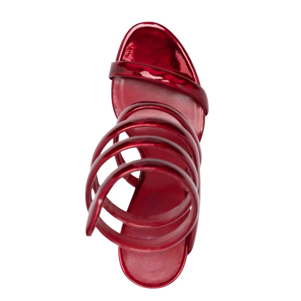 Summer new round toe silk ribbon snake-shaped wrapped sexy sandals thin high-heeled banquet dress large size women's shoes