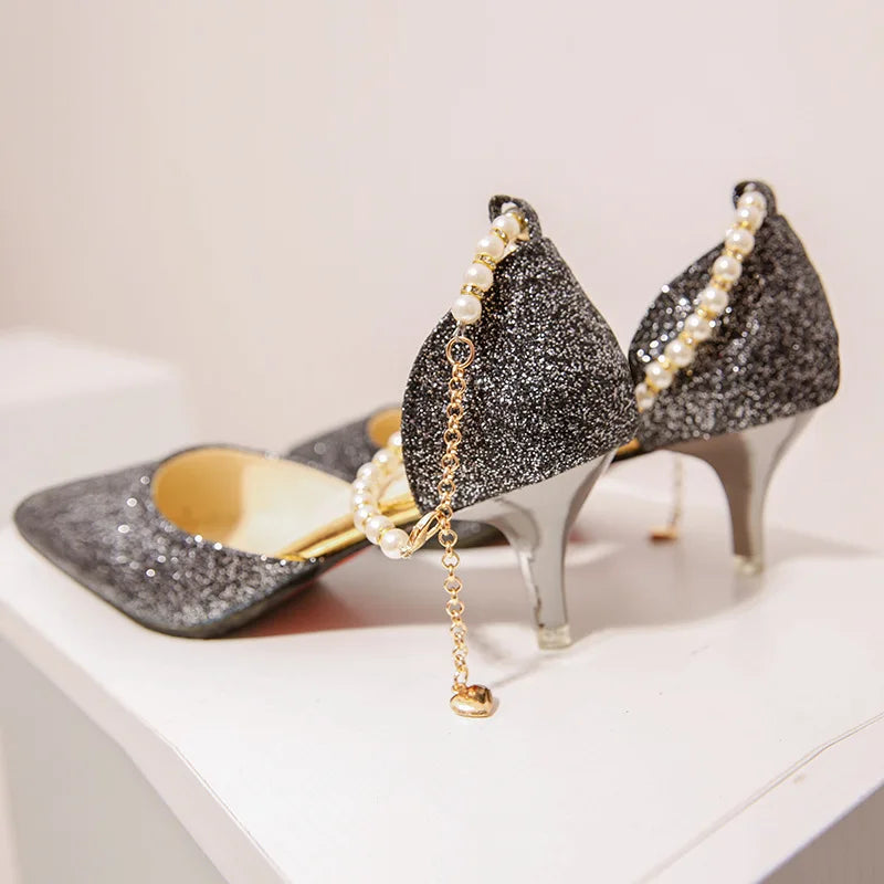 Trend Pointed Toe Wedding Bride High Heels Shoes Female Party Mules Elegant Women Pumps Designer Shoes Sexy Dress Shoes