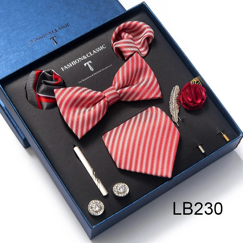 Men's Tie Set Luxury Gift Box Silk Tie Necktie Set 8pcs Inside Packing Festive Present Cravat Pocket Squares Holiday Gift Men