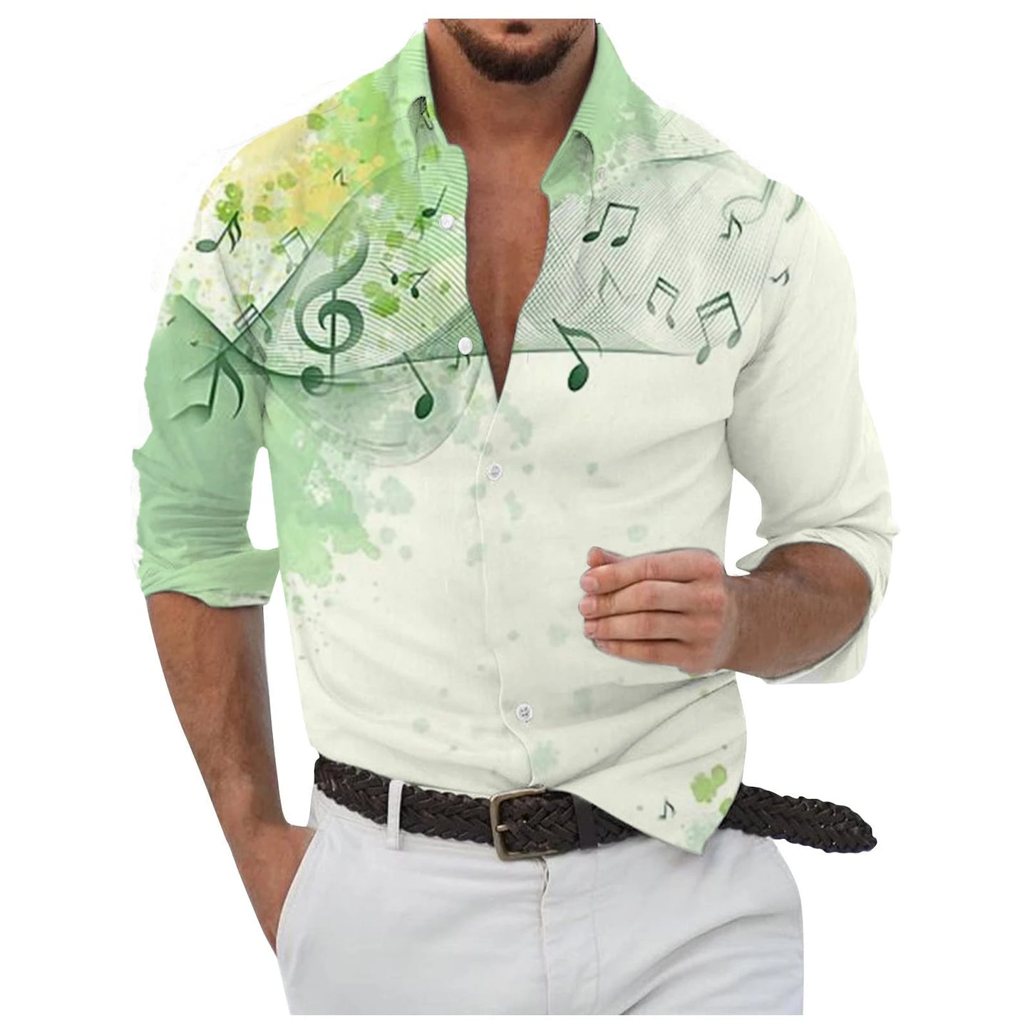 Men's Button Up Shirt Music Notes Collar 3D Print Daily Vacation Long Sleeve Print Clothing Apparel Hawaiian Casual Beach
