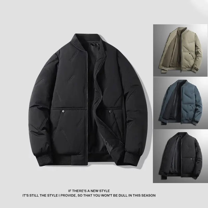 Men's Jacket Autumn Winter Thickened Warm Comfortable Breathable Casual Coat Outdoor Solid Color Windproof Zippered Jacket