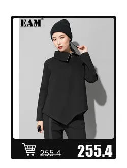 EAM High Waist Two Ways Wear Black Wide Leg Long Pants New Loose Fit Trousers Women Fashion Tide Autumn Spring 2025 1DF3635